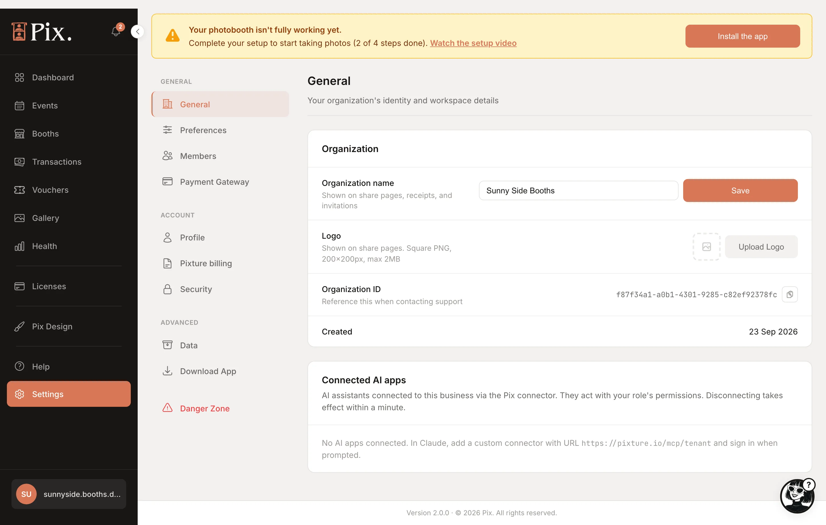 Settings > Data: Import Templates, Reset Booth Data