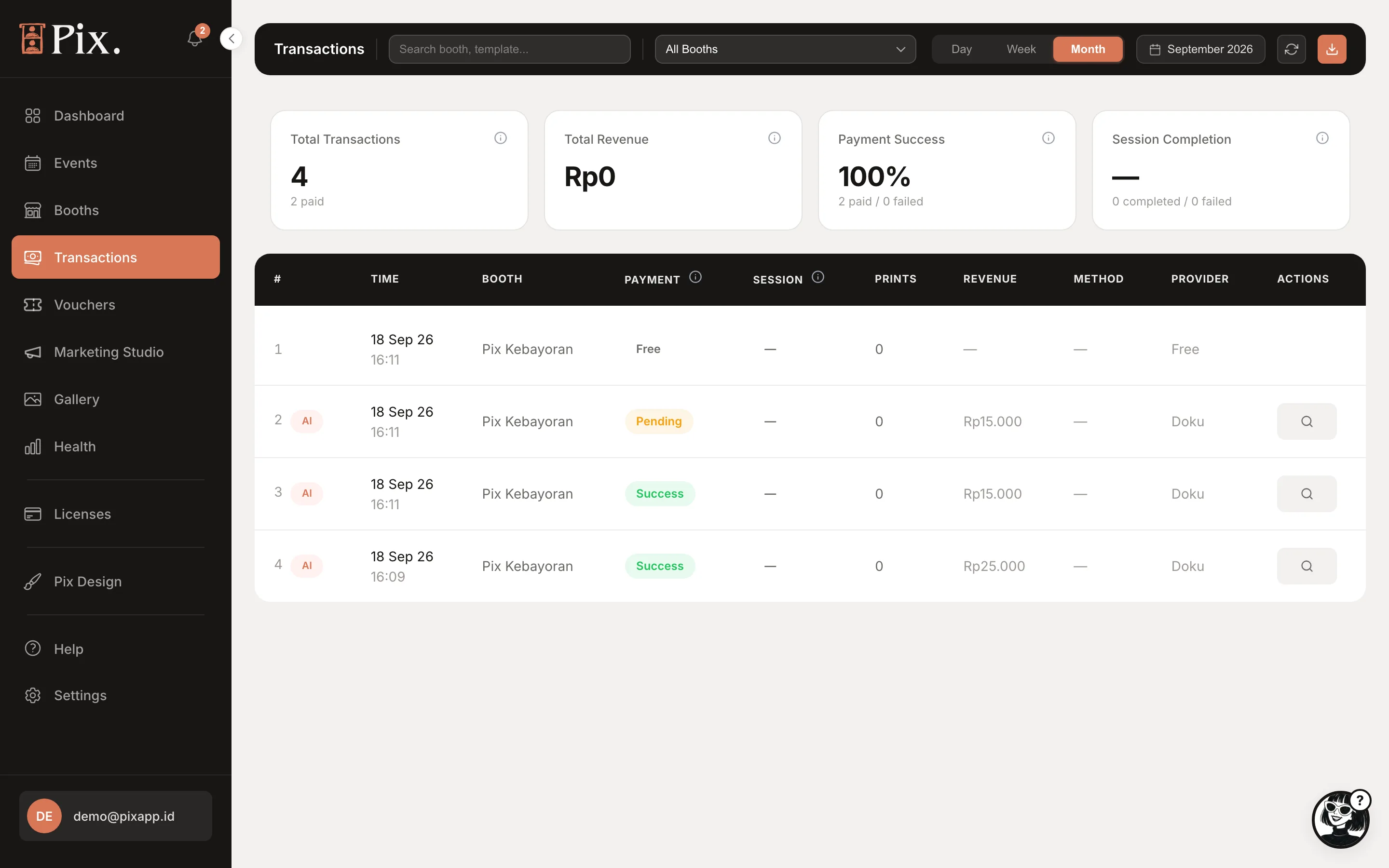 Transactions page with Frame Lab rows and the CT badge