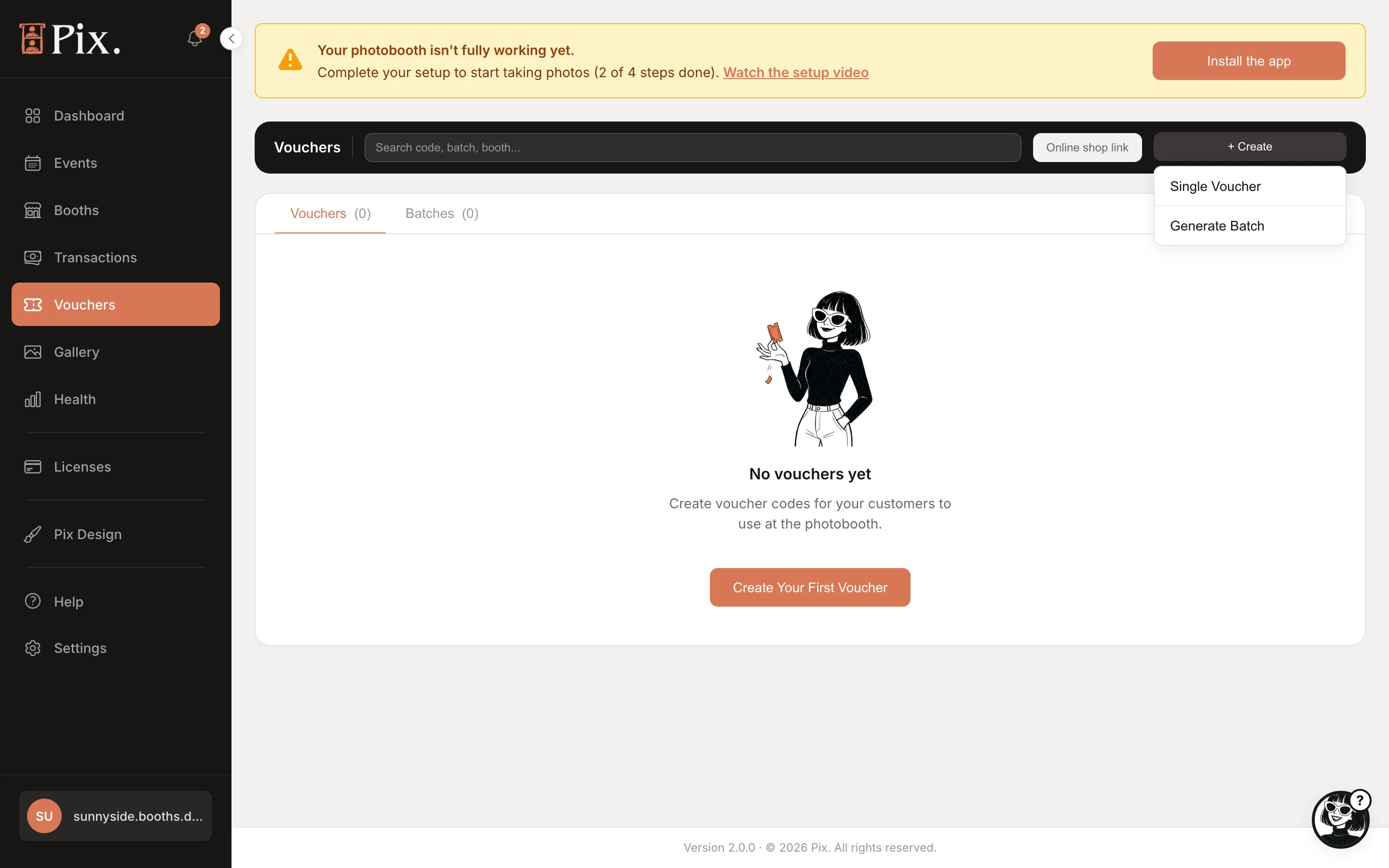 + Create menu on Vouchers: Single Voucher, Generate Batch