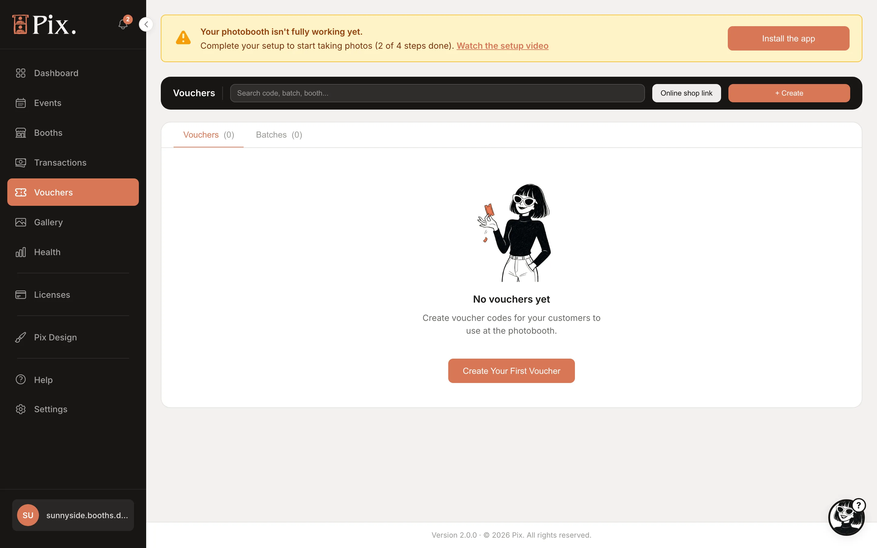 Online shop link popup on the Vouchers page