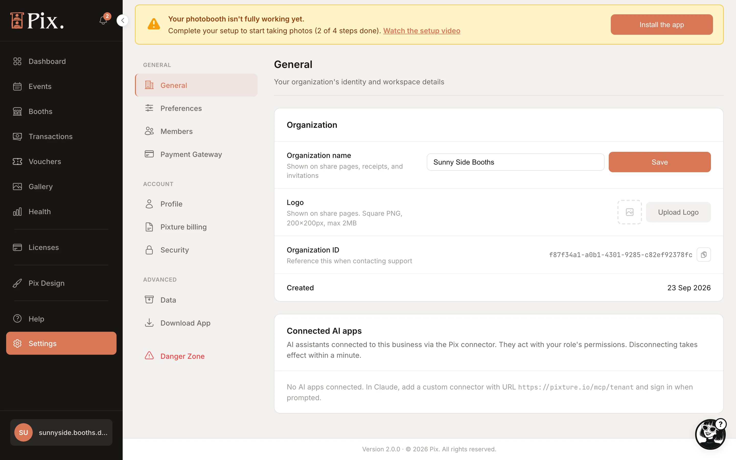 Settings > Profile: photo, display name, email, role